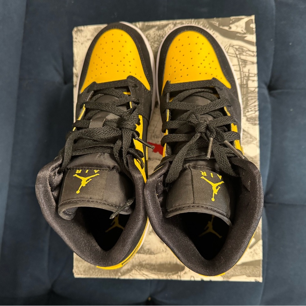 Air Jordan Black and Yellow High-Top Sneakers - Picture 5 of 16